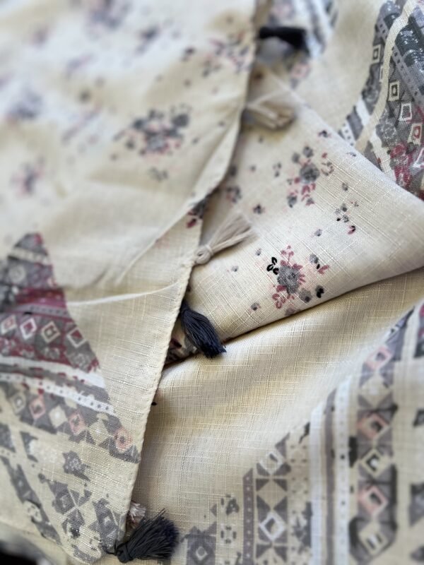 Light Woolen Beige Scarf with Thread Tassels - Image 2