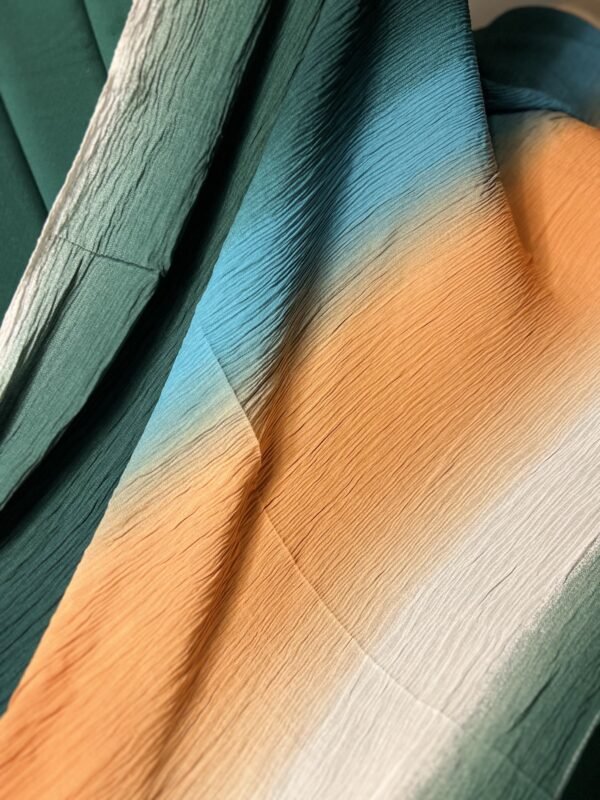 Serene Horizon: Crinkle Chiffon Scarf in Green, Bluish, and Green Hues - Image 2