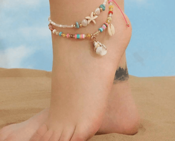 2pcs/set Fashion Shell & Conch Charm Starfish Decor Beaded Anklet - Image 2