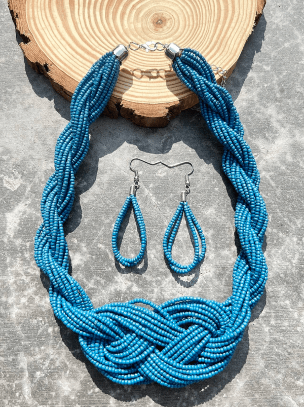 Blue Beaded Necklace Set - Image 4