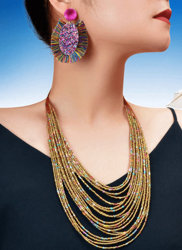 Collar Necklace Colorful Tassel Dangle Earrings