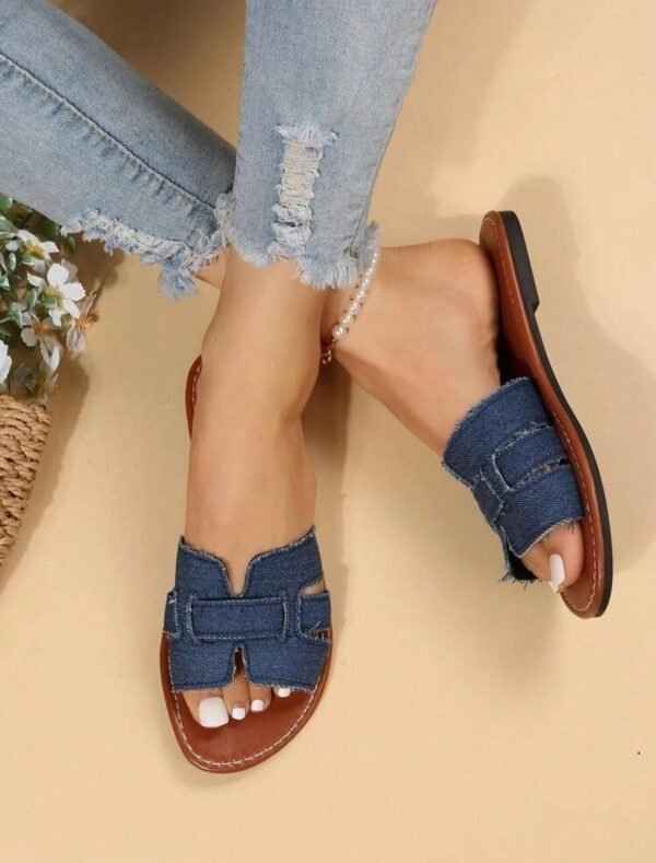 Denim Cross-Strap Slides - Image 2