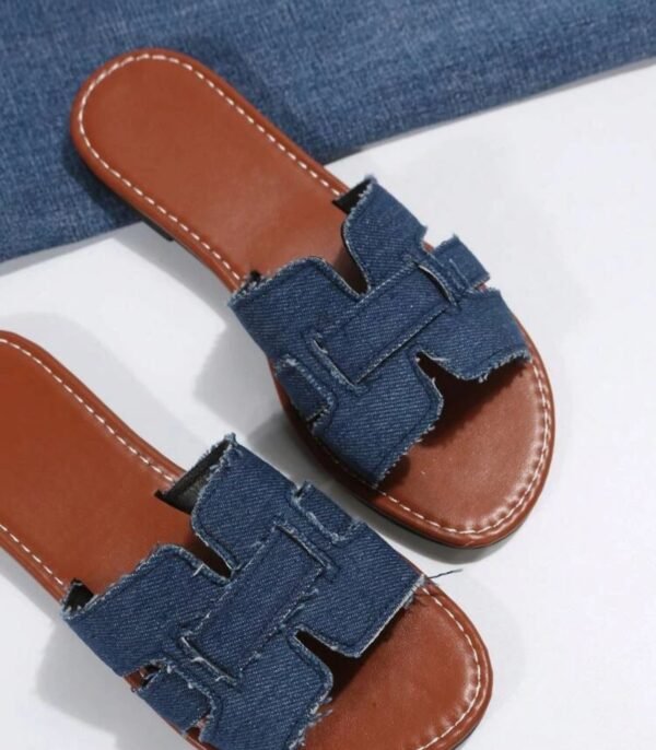 Denim Cross-Strap Slides