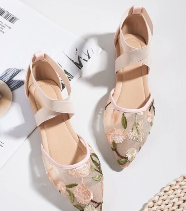 Floral Embroidered Mesh Ballet Flats