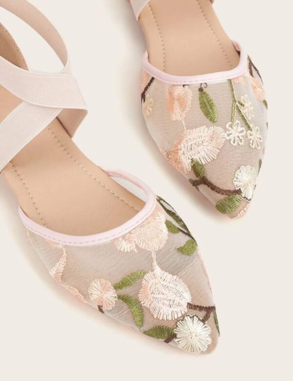 Floral Embroidered Mesh Ballet Flats - Image 3