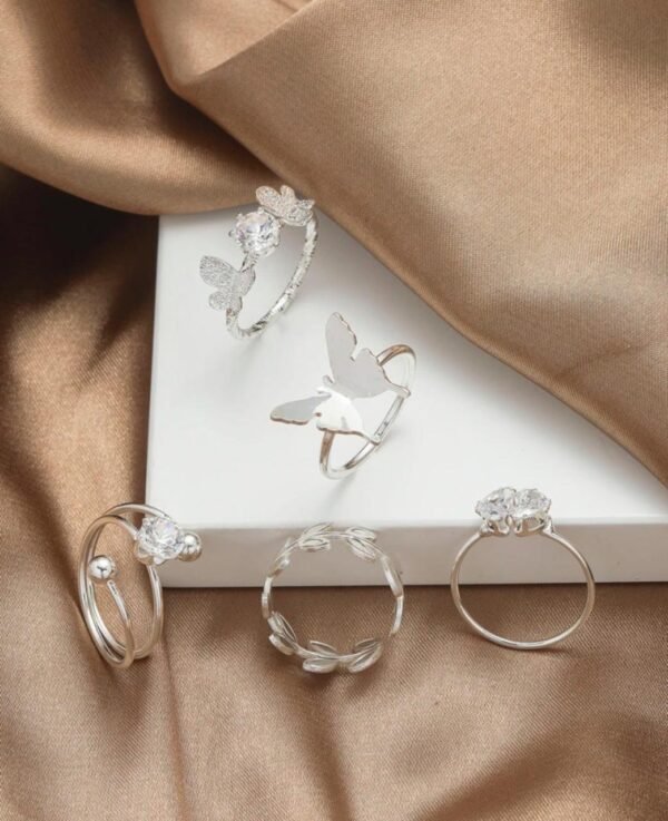 Silver Nature-Inspired Ring Set - Image 3