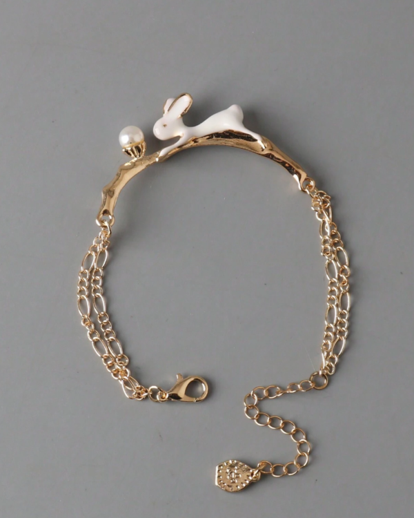 Women's White Rabbit, Faux Pearl & Flower Decor Bracelet - Image 2