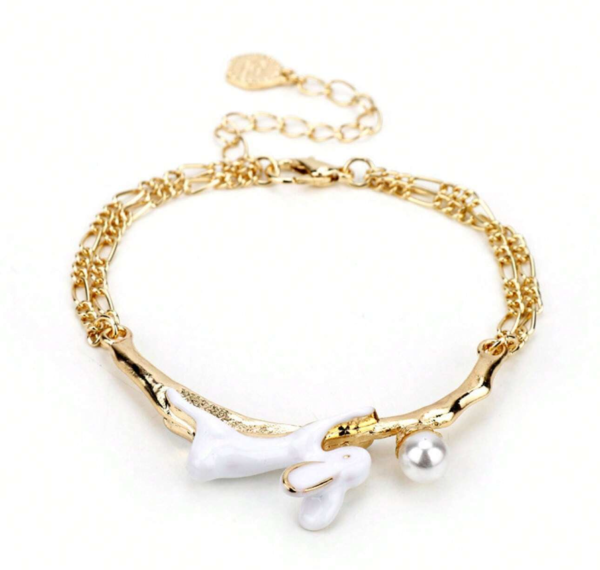Women's White Rabbit, Faux Pearl & Flower Decor Bracelet